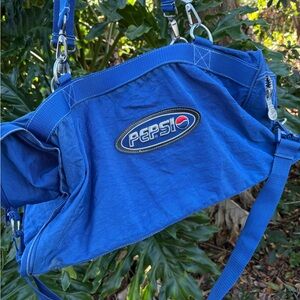 Vintage Pepsi Royal Blue Duffel Bag Travel Zip Snap Logo Rare 90s Dual Handle